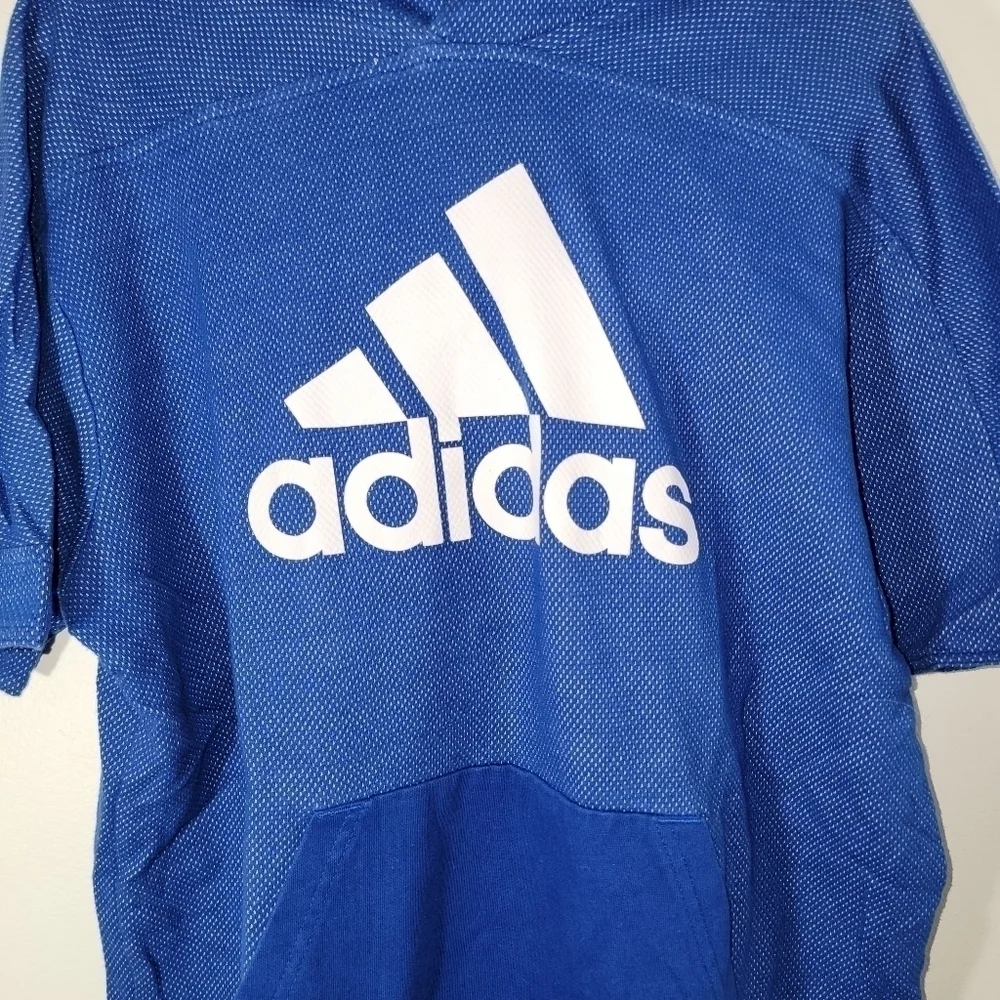 Mens Adidas Blue Short Sleeve Hoody Sweatshirt Medium Unisex